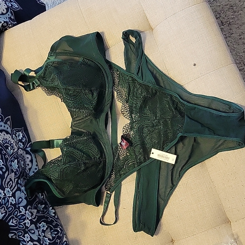 COPY - Dark Green Bra and Panty Set Plus Size 42DDD Bra and 2XL Panties Adore Me